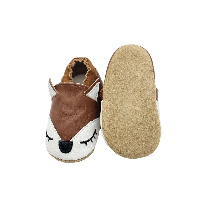 Zapatos de bebé de otoño para niños y niñas, antideslizantes, de piel de oveja suave, zapatillas de deporte con diseño de animales, mocasines para primeros pasos 0-24M