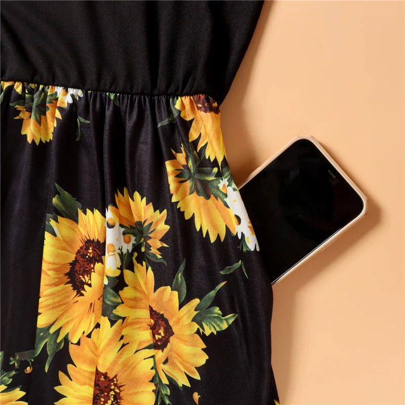 2026 New Fashion Mother Daughter Matching Dresses Family Sets Floral Woman Girls Long Dress Outfits Sleeveless Family Look Dress