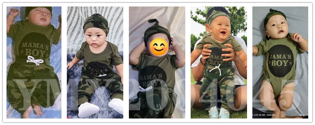 0-18 Monate Neugeborenes Baby Jungen Kleidung Set Buchstaben Print Kurzarm Body+Camouflage Hose+Mütze 3-teiliges Kleinkind Jungen Sommer Outfit