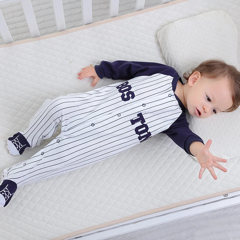 Uniforme de béisbol de algodón puro para bebé, manga larga bombacha, ropa de recién nacido, envoltorio de pies, primavera, otoño, 0-1 año