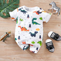 Neugeborenen-Kleidung Niedlicher Cartoon-Dinosaurier Allover-Print BaumwolleBequem und weichSommer Jungen und Mädchen0-18 Kurzärmeliger Baby-Strampler