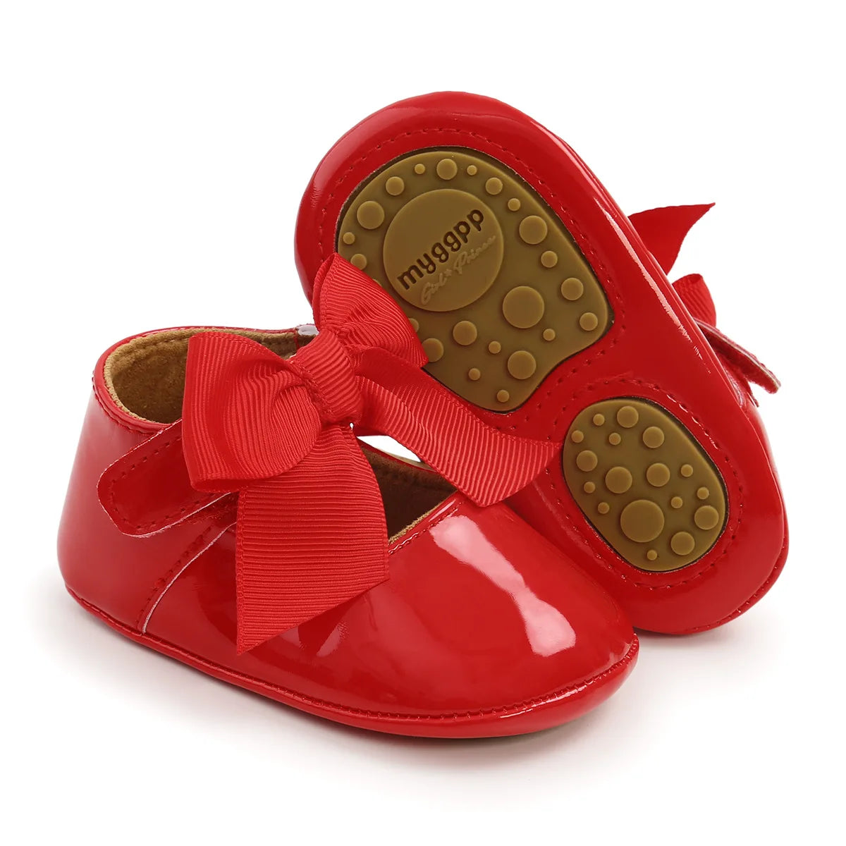 Bailarinas con nudo de lazo para bebé, suela de goma antideslizante, zapatos de PU para primeros pasos, zapatos de vestir para cuna de bebé