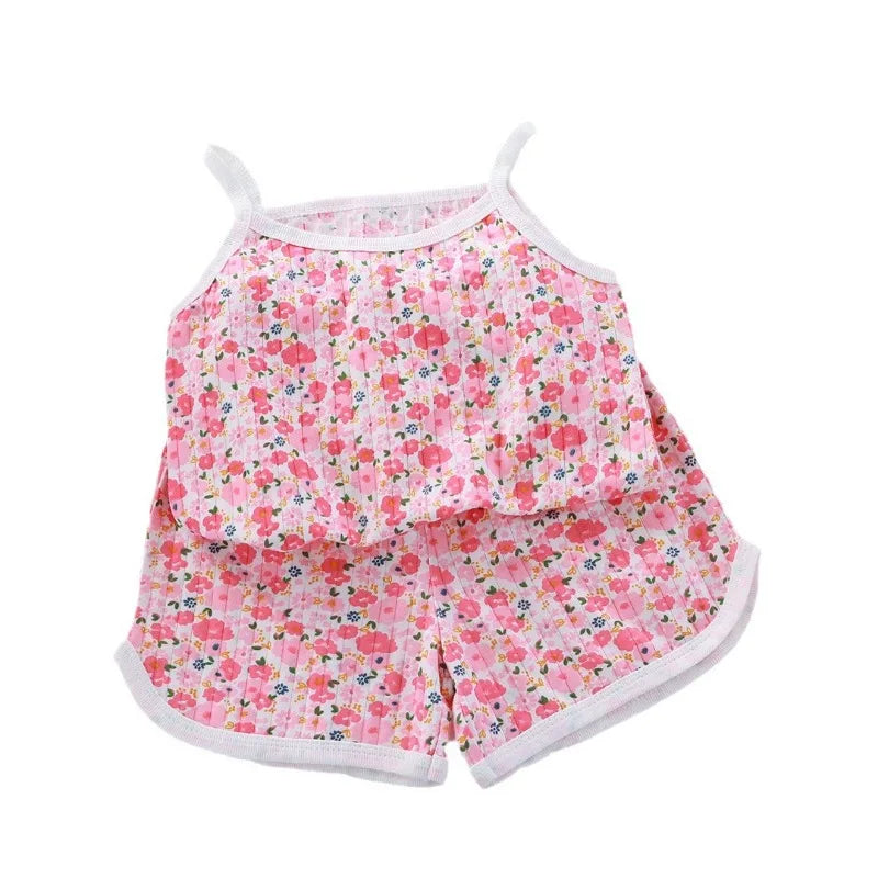 Conjuntos de ropa de verano para niñas, nuevo top sin mangas para bebés, pantalones cortos, traje de 2 piezas, conjunto de ropa con cuello cuadrado para niñas, ropa de algodón para niños