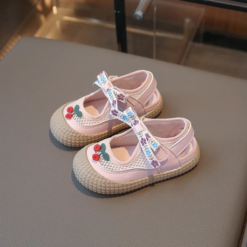Baby Girls Sandals Cut-outs Cherry Children Beach Shoes Toddler Kids Summer Princess Shoes Anti Slip Soft Sole Babies Sandals