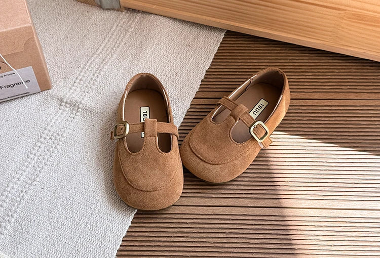 Girls Leather Shoes Toddlers Flats Princess Sweet Little Kids Soft Shoes T-strap Retro Classic Children's Dress Shoes for Party
