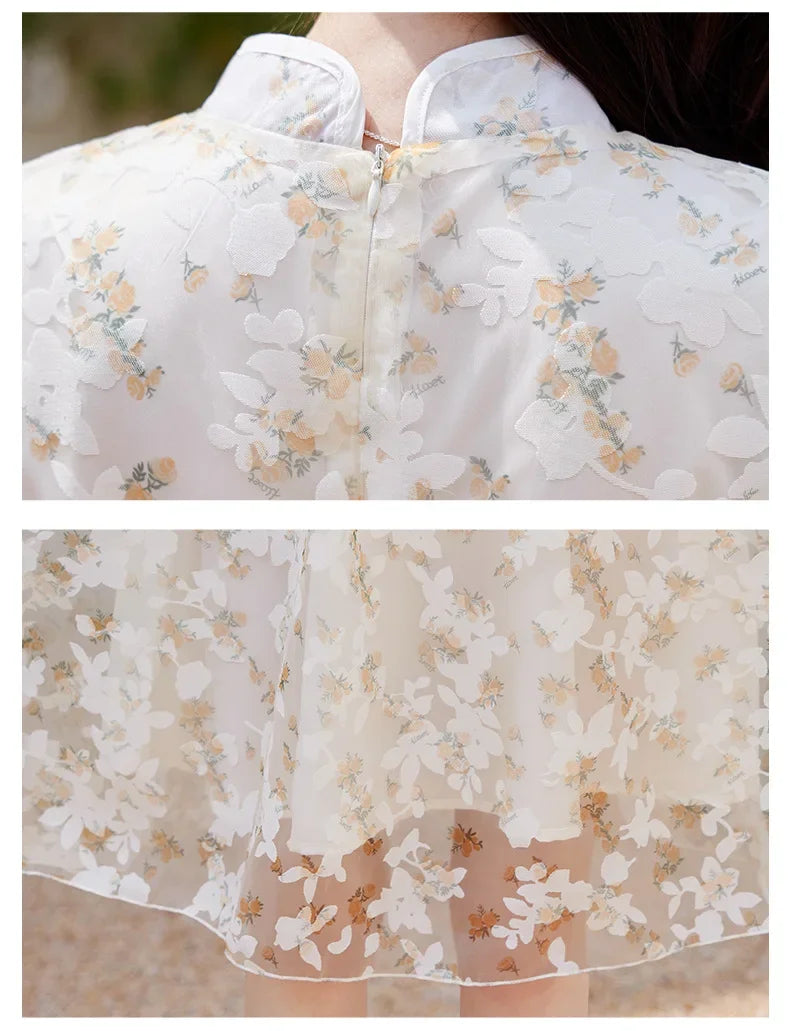Mother Daughter Matching Dresses Vintage CheongsamGirl Daily Wear Retro Floral Dress Princess Gown Summer Outfit Mommy and
