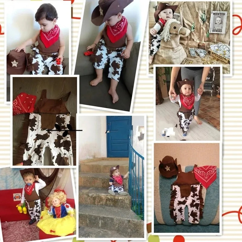 Ropa de bebé, disfraz de vaquero, conjunto de 3 piezas para bebé y niño pequeño: sombrero, bufanda, pelele, trajes de cumpleaños, vacaciones, cosplay