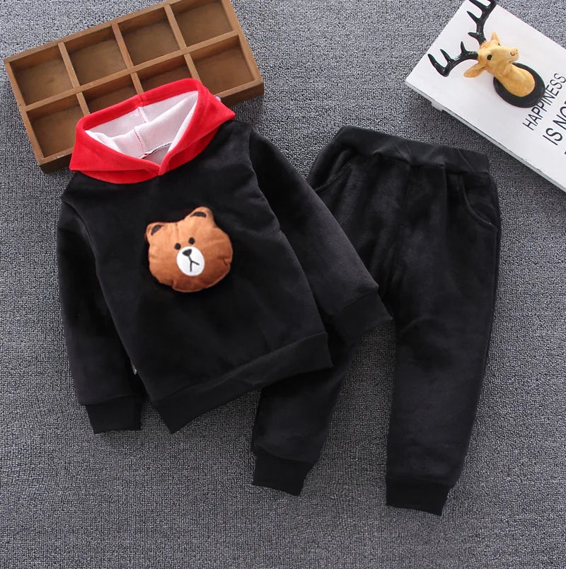 Conjuntos de ropa para niños, moda infantil, camiseta con oso de dibujos animados, chaleco, abrigo y pantalón, traje de 2 piezas, conjuntos deportivos para niños de 1 a 4 años