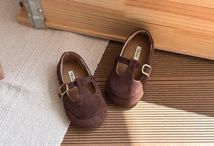 Girls Leather Shoes Toddlers Flats Princess Sweet Little Kids Soft Shoes T-strap Retro Classic Children's Dress Shoes for Party