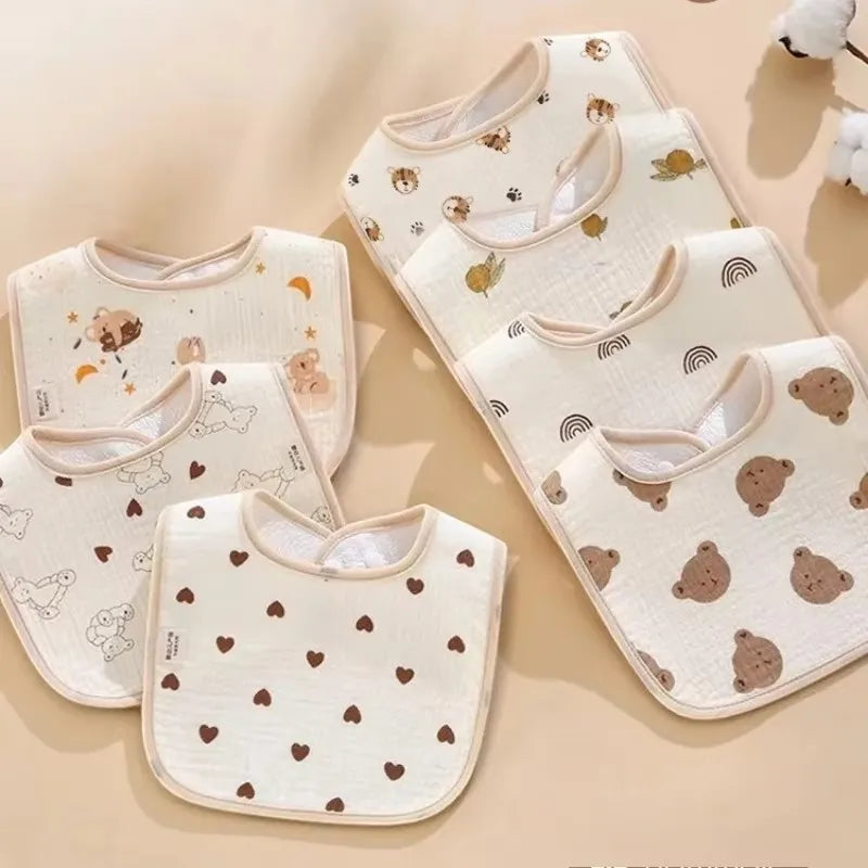 7pcs Cotton Baby Bibs Waterproof Burp Cloths Newborn Saliva Towel Cartoon Print Babies Accessories Baby Feeding Bib Items