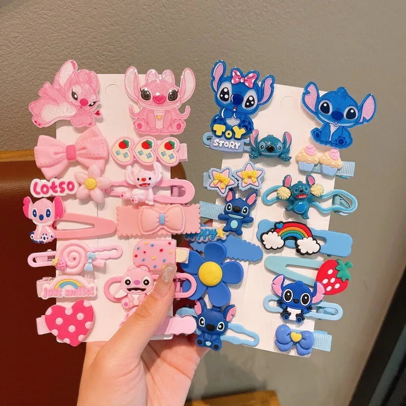 14 Pcs Baby Girl's Fashion Cartoon Stitch Hair Pin BB Hairpin Cute Girls Bangs Hair Accessories No Harm To Hair Baby Child Gifts