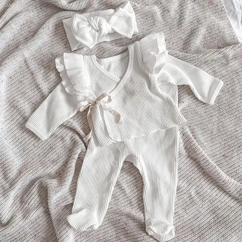 Newborn Girl Clothing Sets For Kids Knitted Cute Top Pants Suit Baby Girls Outfits White CostumeChildren Clothes Winter Spring