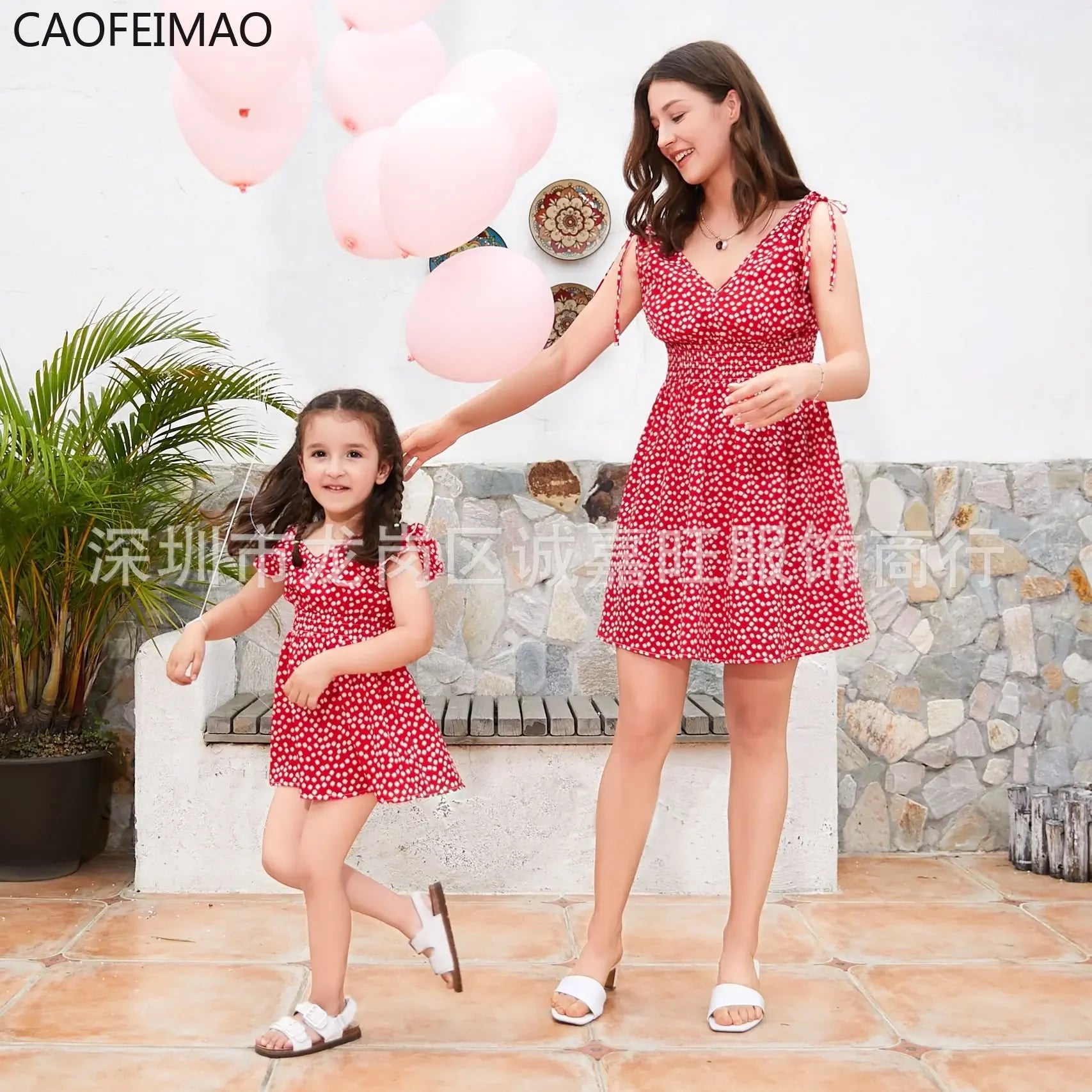 V-Neck Mother Daughter Dresses Family Set Flower Mommy and Me Matching Clothes Fashion Woman Girls Sleeveless Dress Outfits 2025