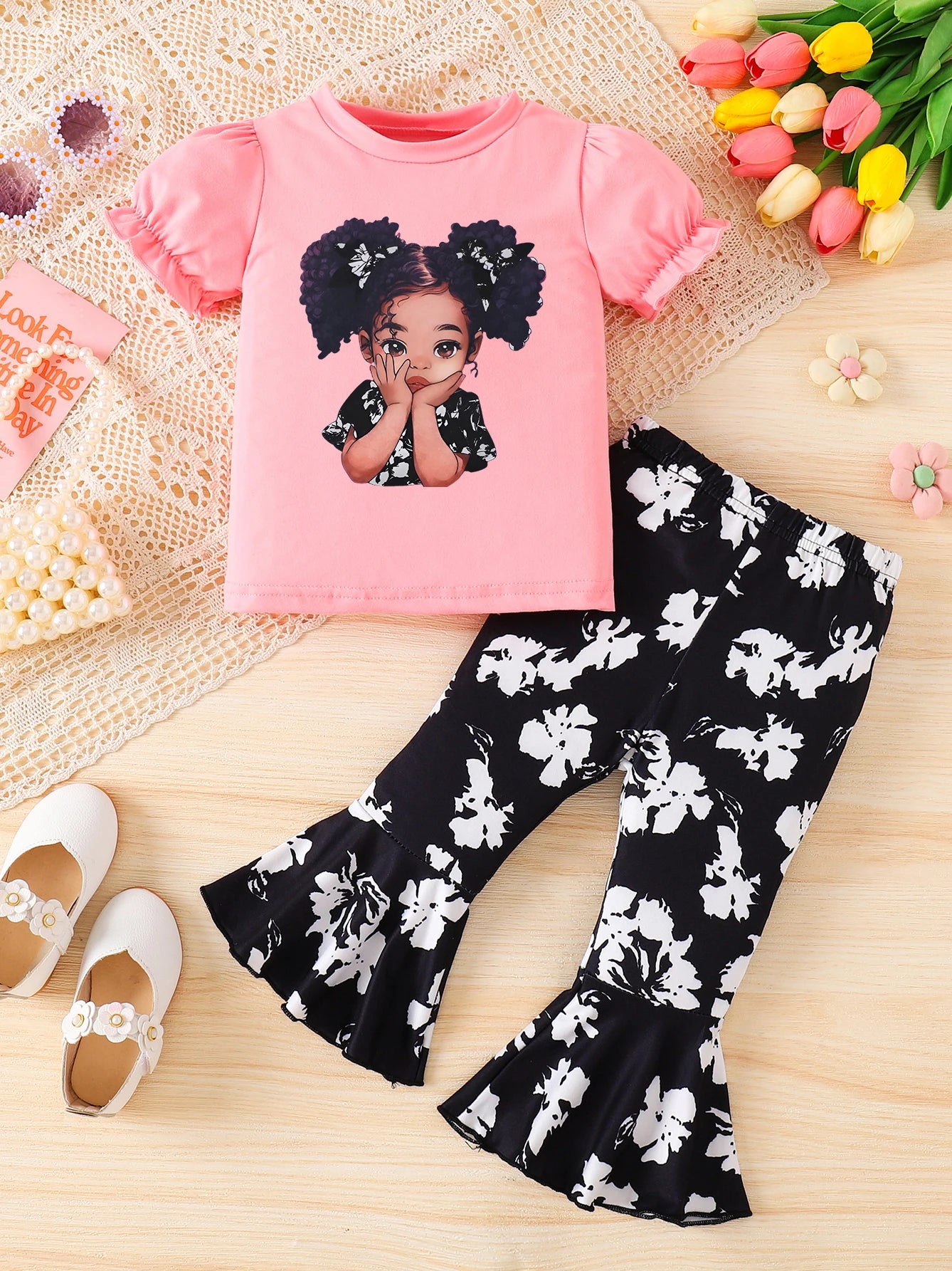0-3yrs old Infant Baby Girl Braided Girl T-shirt+Bell-bottom pants Clothing Sets fashion