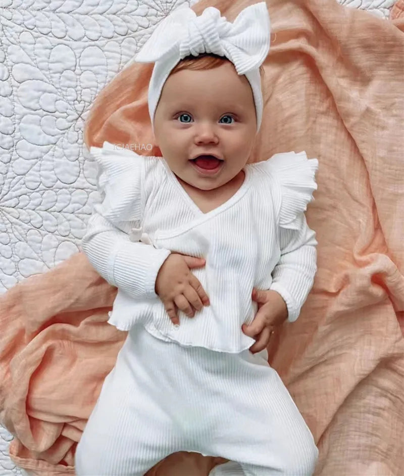 Newborn Girl Clothing Sets For Kids Knitted Cute Top Pants Suit Baby Girls Outfits White CostumeChildren Clothes Winter Spring