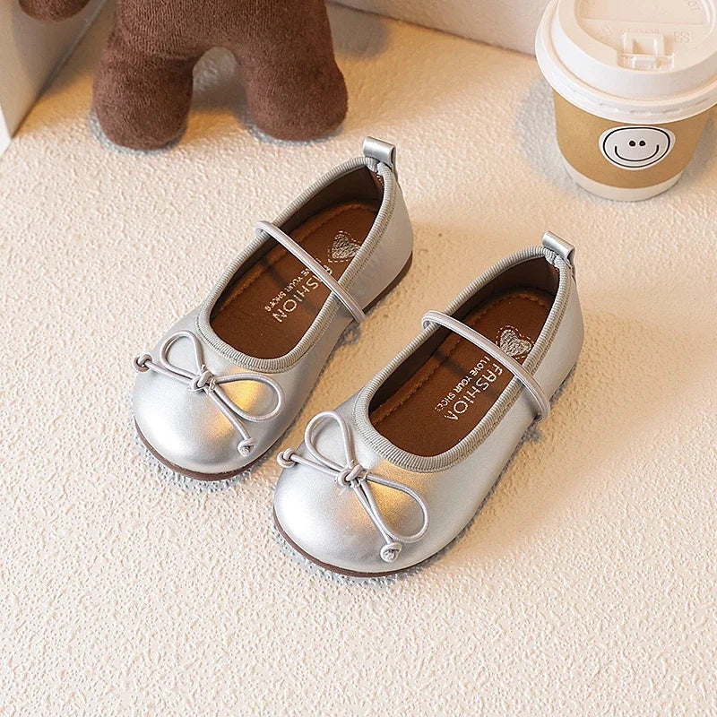 Girl Leather Shoes Simple Bowknot Princess Versatile Children's Flats Fashion Spring Autumn Kids Causal Ballet Loafers Trend New