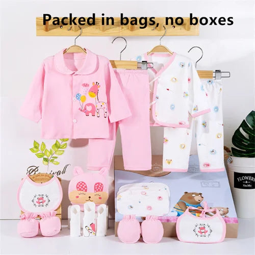 18piece/set Newborn Baby Clothes For Girls Boys Pants Sets Cotton Spring Autumn Soft Infant Boy Clothing New born Print Hat Bibs