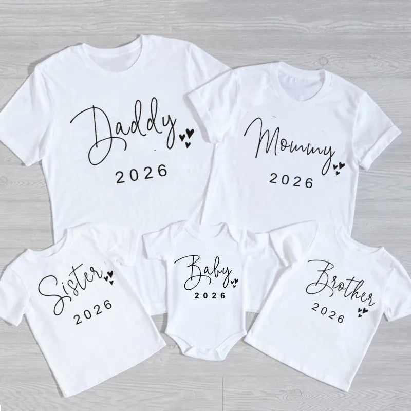 New Daddy Mommy Brother Sister Baby 2026 Family Matching Outfits Father Daughter Son Clothes Look T-shirt Dad and Me Baby Shirts