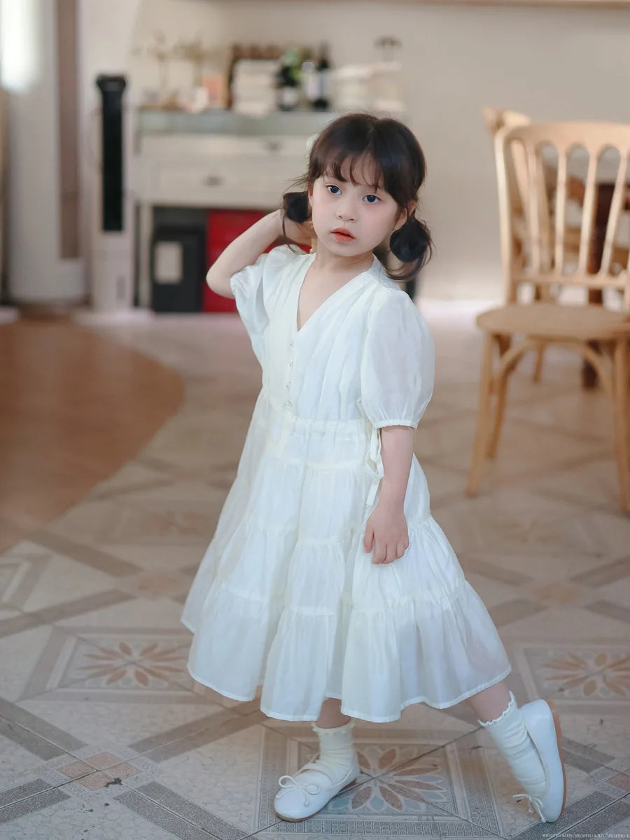 Mother and Daughter Elegant Dresses for Women Mom and Baby Girls Equal Dress White Green Color Mommy and Me Matching Clothing