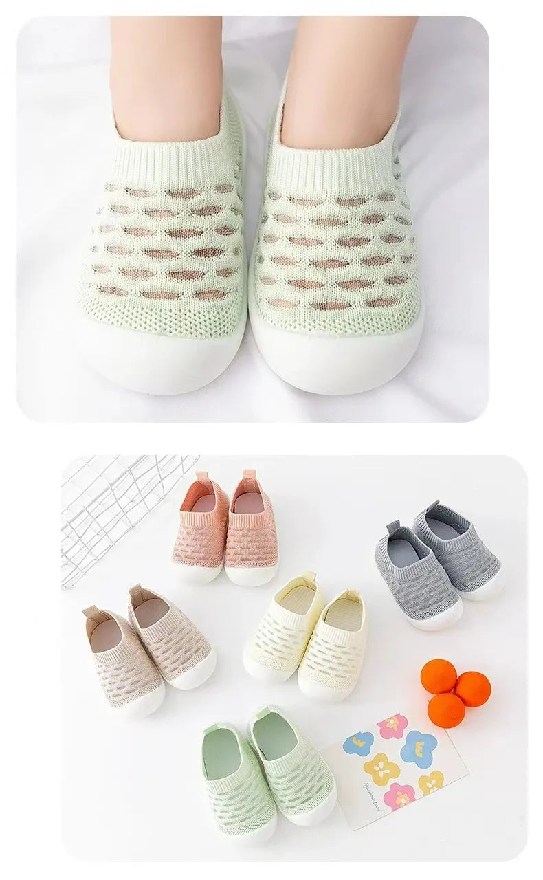 Baby Shoes Anti-slip Breathable Infant Crib Floor Socks with Rubber Sole for Children Girls Boys Mesh Shoes Soft Bottom Slippers