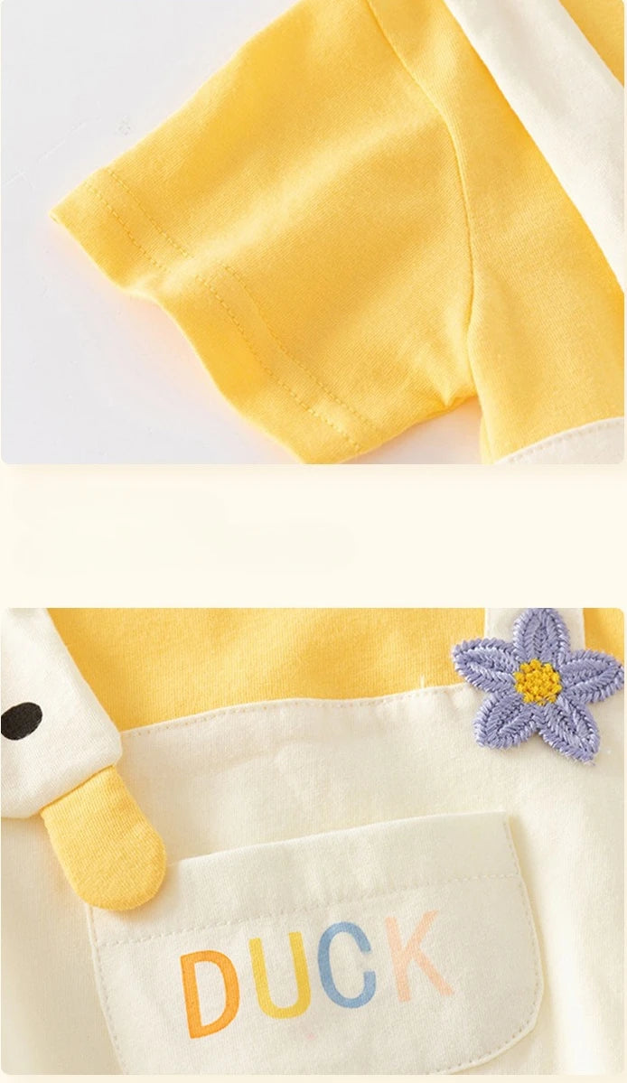 Somenie Unisex Baby Summer Short-Sleeve Onesie Clothing Boys Girls Cute Cartoon Duck Romper Infants Outerwear Trend 3-6-9-12M