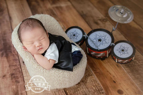 Newborn Photography Clothes for Baby Boy Cool Leather Jacket Clothing Musician Guirar Set Props for Studio Photoshoot Props