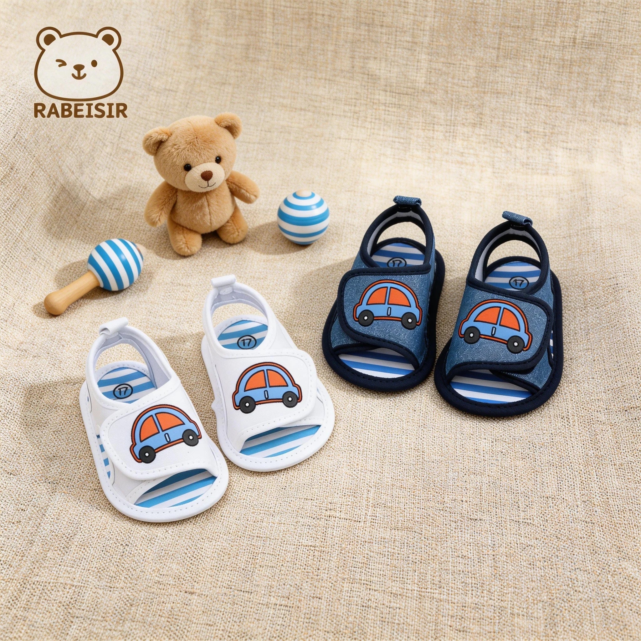Baby toddler sandals, car soft-soled step shoes, breathable and non-slip, suitable for daily & vacation wear, spring and summer