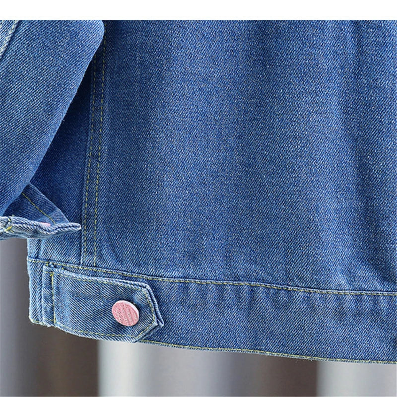 Lovely Style Babi Girls Casual Blue Denim Jacket Coat with Bow Embroidery Kids Child Fashion Spring Autumn Streetwear Outfit