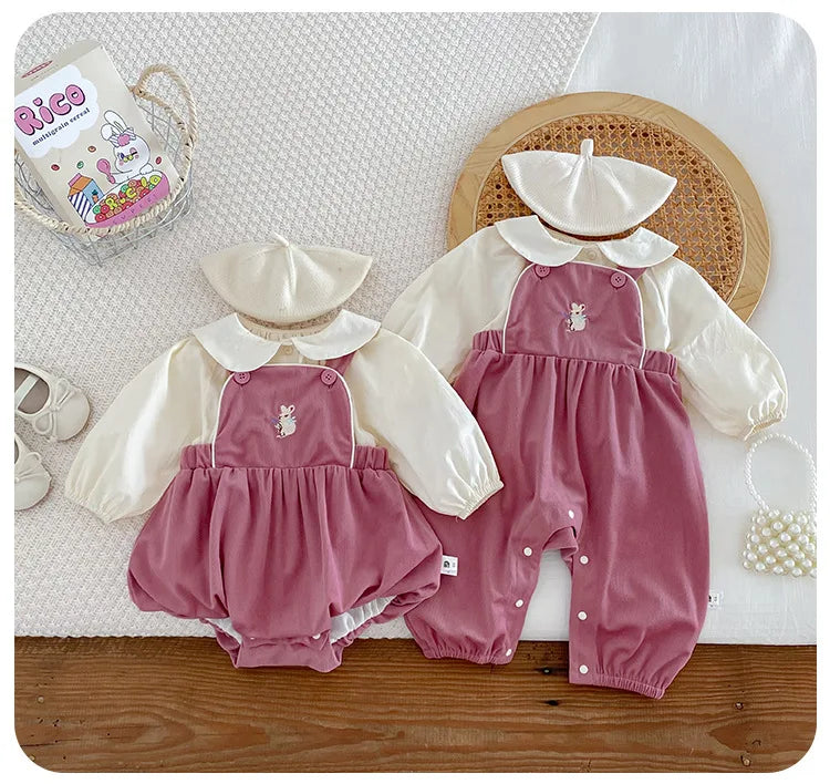 Baby Girl Two Piece Set Newborn Autumn Korean Children Clothing Baby Girls Solid Color Shirt Suspender Pants Cute Clothing