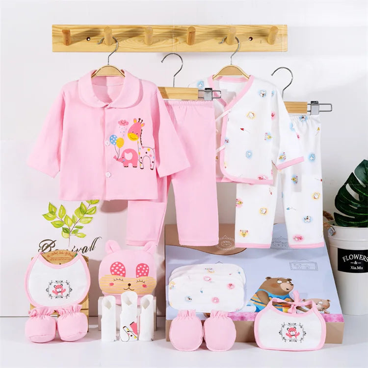 18piece/set Newborn Baby Clothes For Girls Boys Pants Sets Cotton Spring Autumn Soft Infant Boy Clothing New born Print Hat Bibs