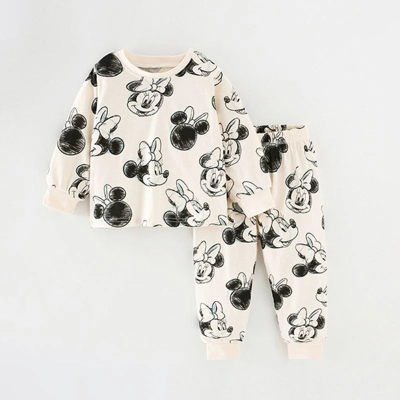 Traje de ropa interior para bebé de 0 a 4 años, estampado de dibujos animados de Minnie, conjunto de pijama de manga larga para niñas, ropa de otoño, ropa de casa para niños, atuendos