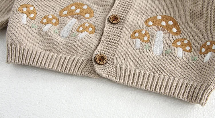 Baby Girl Clothing Cotton Knit Mushroom Embroidered Onesie Bodysuit and Beanie 0-3Y Baby Boy Clothes Cardigan Casual Outfit
