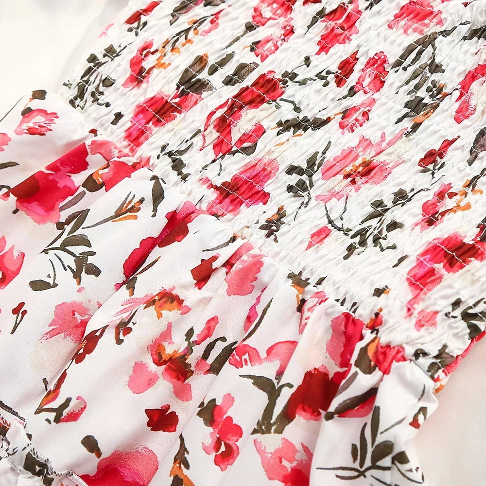 Summer Parent-Child Outfit Mommy And Me Fashion Girl Floral Print Ruffle Sleeve Sweet Dress Mother And Daughter Matching Clothes