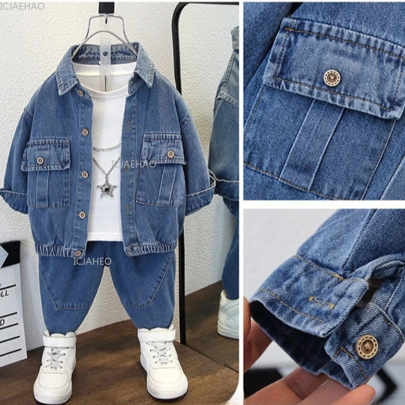 Boys Denim Set 2 Piece Clothes Kids Trendy Cotton Jacket Pants Suits Outfit Casual Wear Children Clothing Spring Autumn Costume