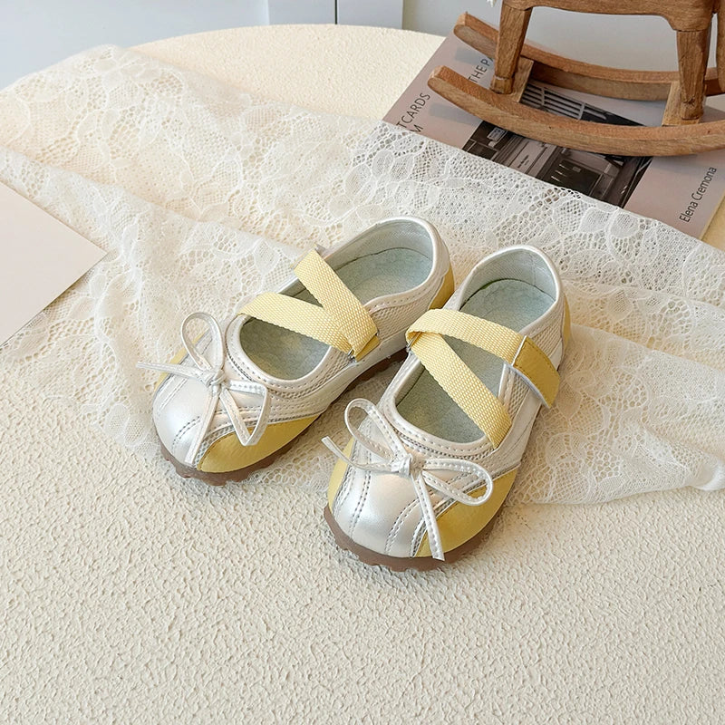 Children's Little Leather Shoes for Girls Elegant Ballet Soft Sole Flexible Bow Anti Slip Toddler Fashion Princess Single Shoes