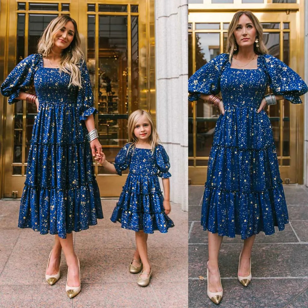 Mother and Daughter Matching Outfits Vestidos Family Matching Dresses Floral Printed Beach Family Look Dress