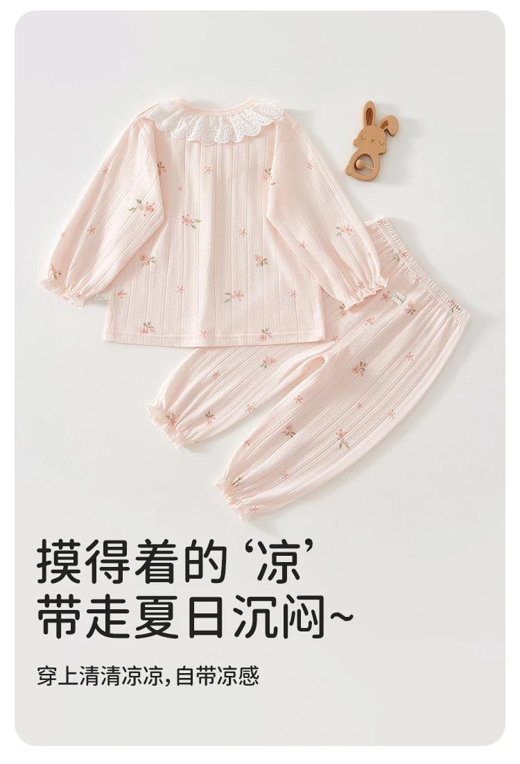 Babykleidung Sommer Outfit für Mädchen, Klasse A, 6-12 Monate, Baby Klimaanlagen Kleidung, Zweiteiliges Set, Sommer dünne Faser 80