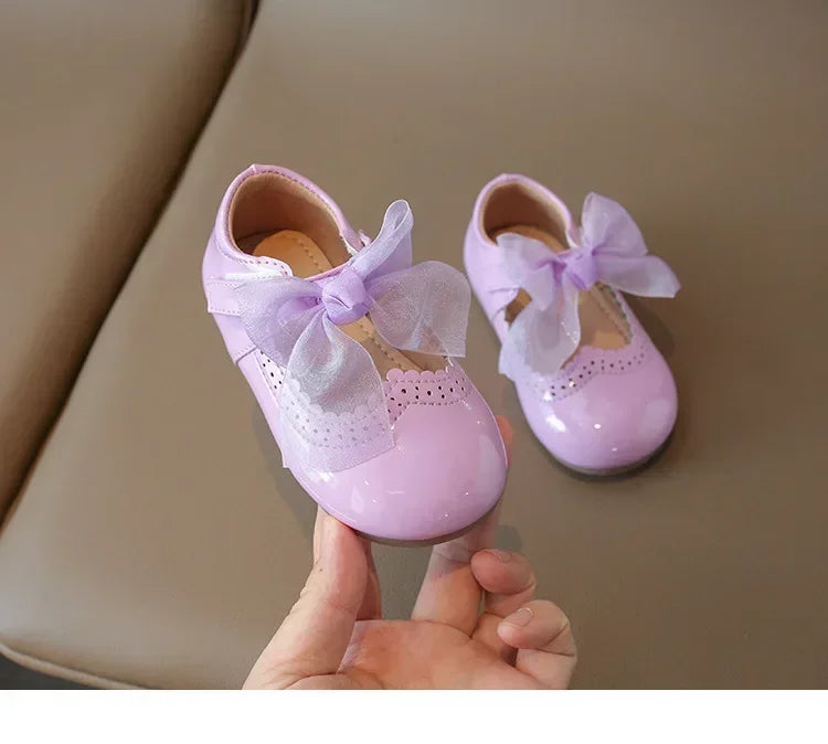 Baby Girl Leather Shoes Spring Autumn New Fashion Soft Comfortable Candy Color Princess Kids Dress Flats Ribbon Bow-knot Sweet