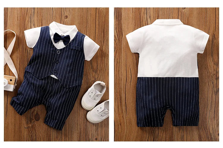 0-18 Baby-Bodysuit Gentleman Style Elegant Formell Baumwolle Bequem Weich Jungen Und Mädchen Sommer Kurzarm Neugeborenenkleidung