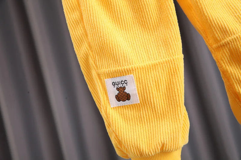 Conjunto de ropa para bebés y niñas pequeñas, primavera, otoño, pana, dibujos animados, conjuntos de ropa para niños, chaquetas con capucha y pantalones, traje para niños de 0 a 5 años