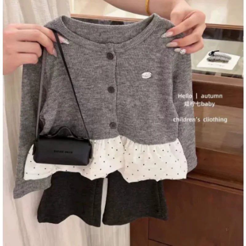 Baby Girls' Clothing Set 2025 Spring Autumn New Lace and Lace Sweater Coat, Baby Girl Top and Pant Two Piece Set