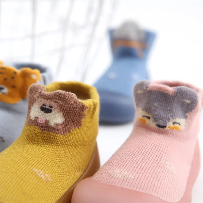 Baby Shoes Socks Anti-slip Cartoon Animal Fox Shoes Infant Girls First Walkers Boy Soft Sole Rubber Outdoor Toddler Pink Shoes
