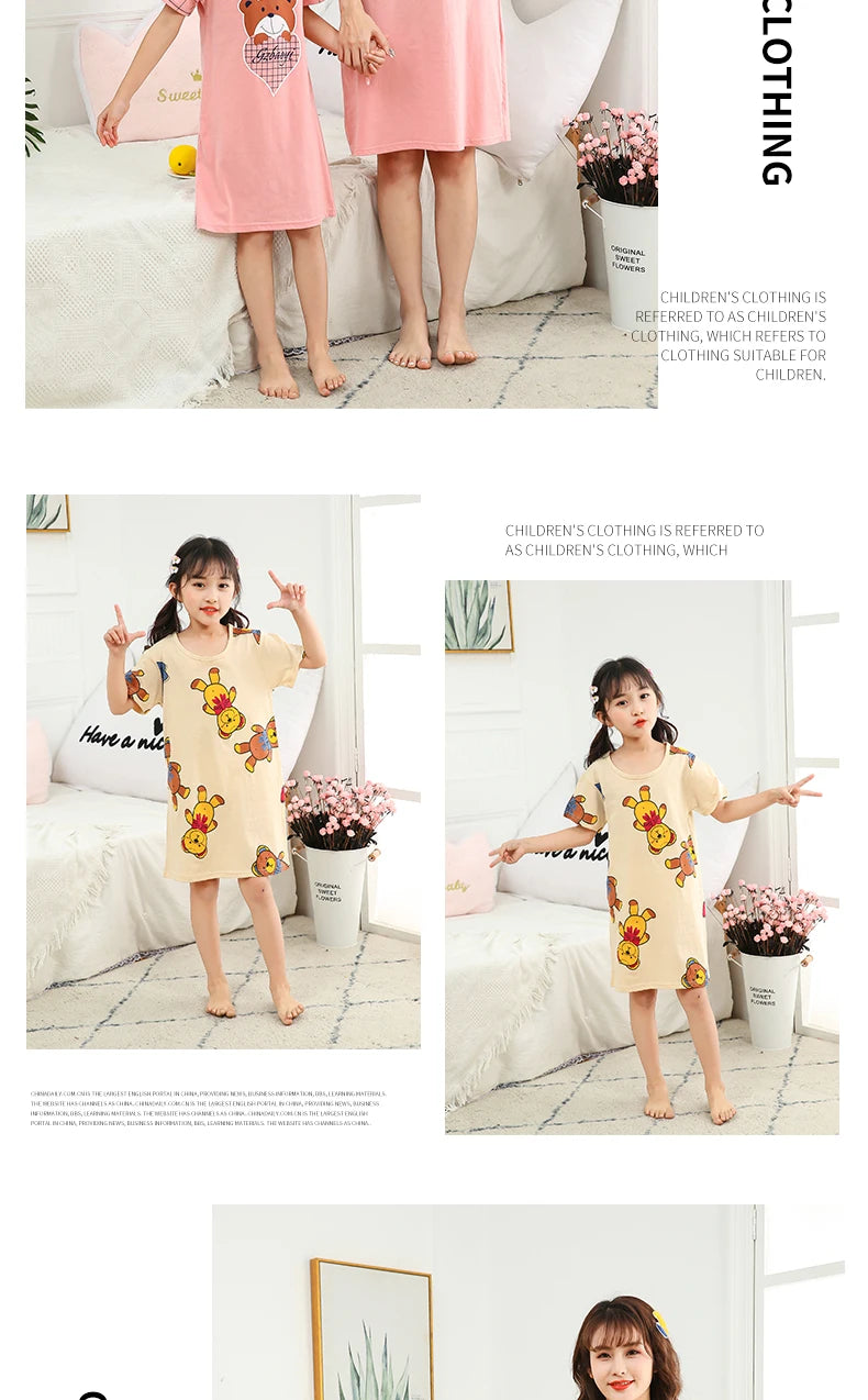 Summer Mom Daughter Night Dress Family Pajamas Sleepwear Kids Girl Nightgown Pajamas for Teen Girls Kids Pajamas Dress
