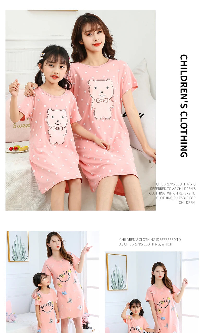 Summer Mom Daughter Night Dress Family Pajamas Sleepwear Kids Girl Nightgown Pajamas for Teen Girls Kids Pajamas Dress