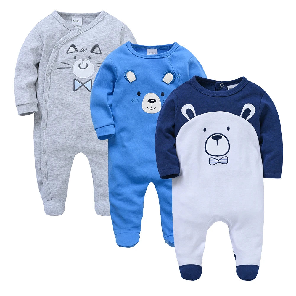KAVKAS 1/2/3 Pcs Baby Boys Rompers Cartoon Print Overalls Cotton Infant Clothing Kids Jumpsuit Newborn Pajimas 0-3 Months