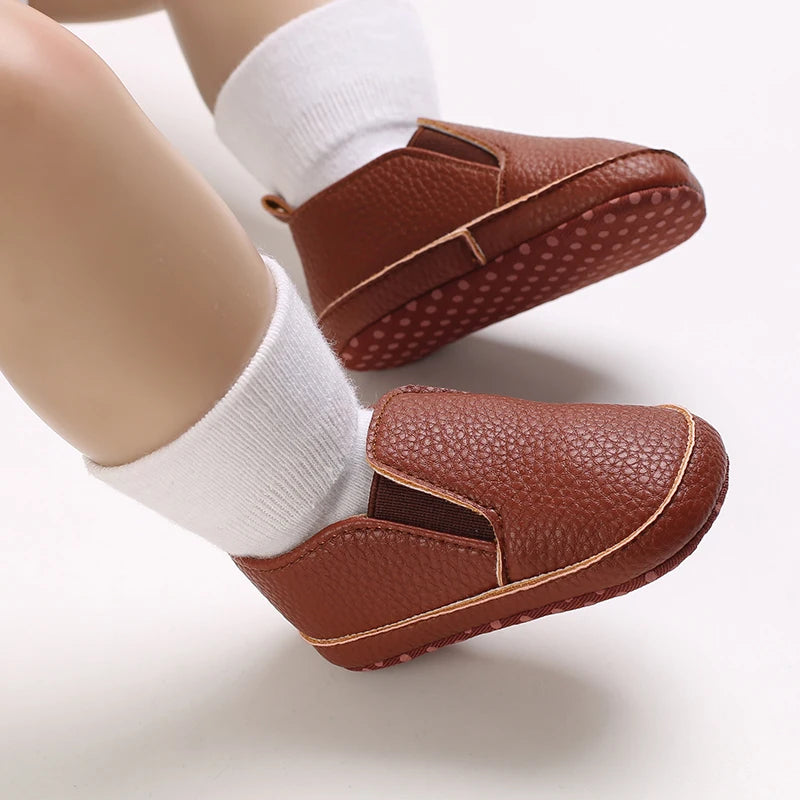 Baby Learning Walk Shoes, Slip-on Leather Casual Loafers, Soft Sole Comfortable Footwear for Infants 0-18M