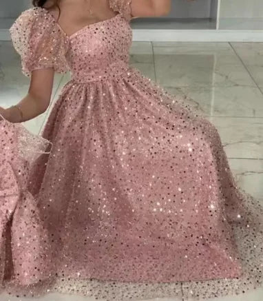 Customized Dresses for Mother and Daughter Elegant Shiny Lace Appliques Formal Party A-line Flower Girl Dress Princess  Kid