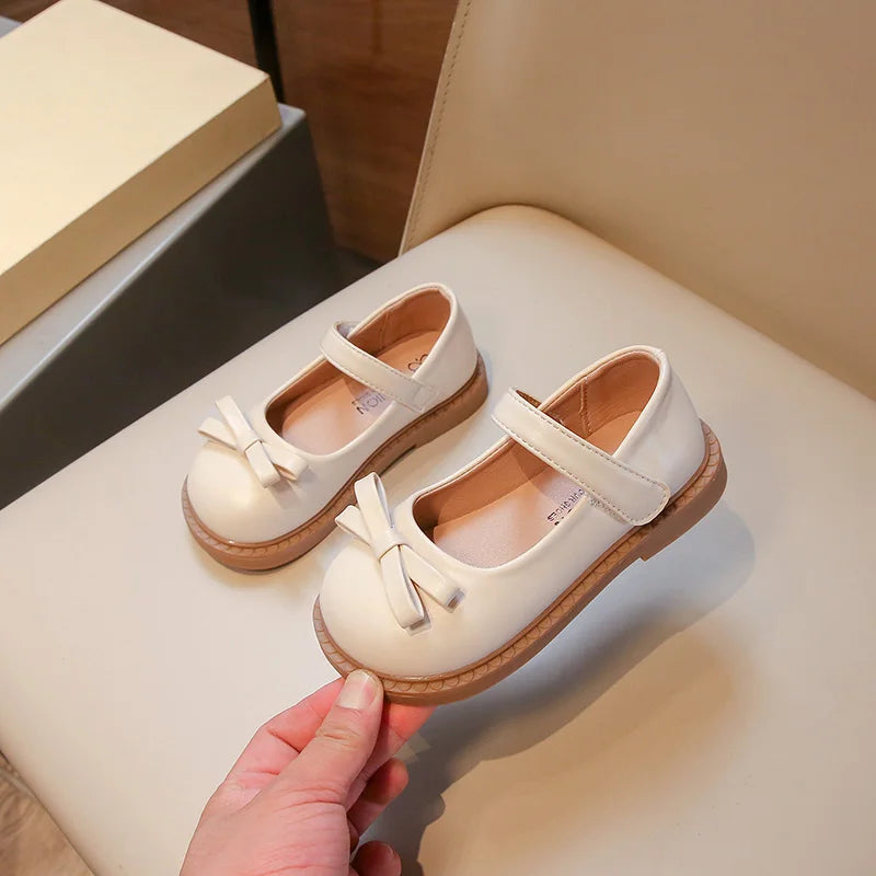 2-18 Years Old Children Leather Shoes Beige Soft Bottom Bow Girls Princess Shoes Spring Autumn Non-slip Kid Baby Single Shoes