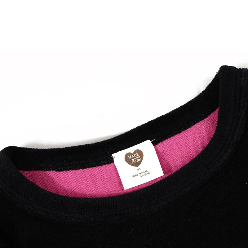 Jungen Schlafanzug Set blaues schwarzes Oberteil und Hose Kinderkleidung für Jungen und Mädchen Rundhals Winter Velours Vorderseite Rippen Rückseite