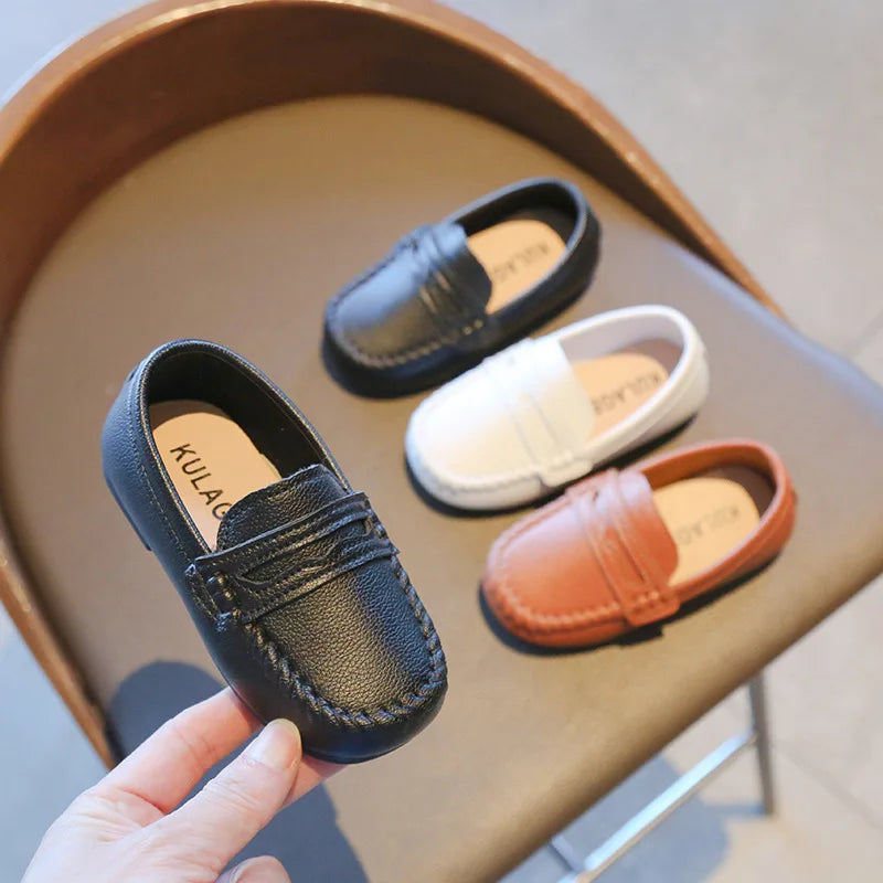 Boy Leather Shoe Fashion Solid Color Versatile Kids School Causal Single Shoes Breathable Non-slip Children Slip-on Flat Loafers